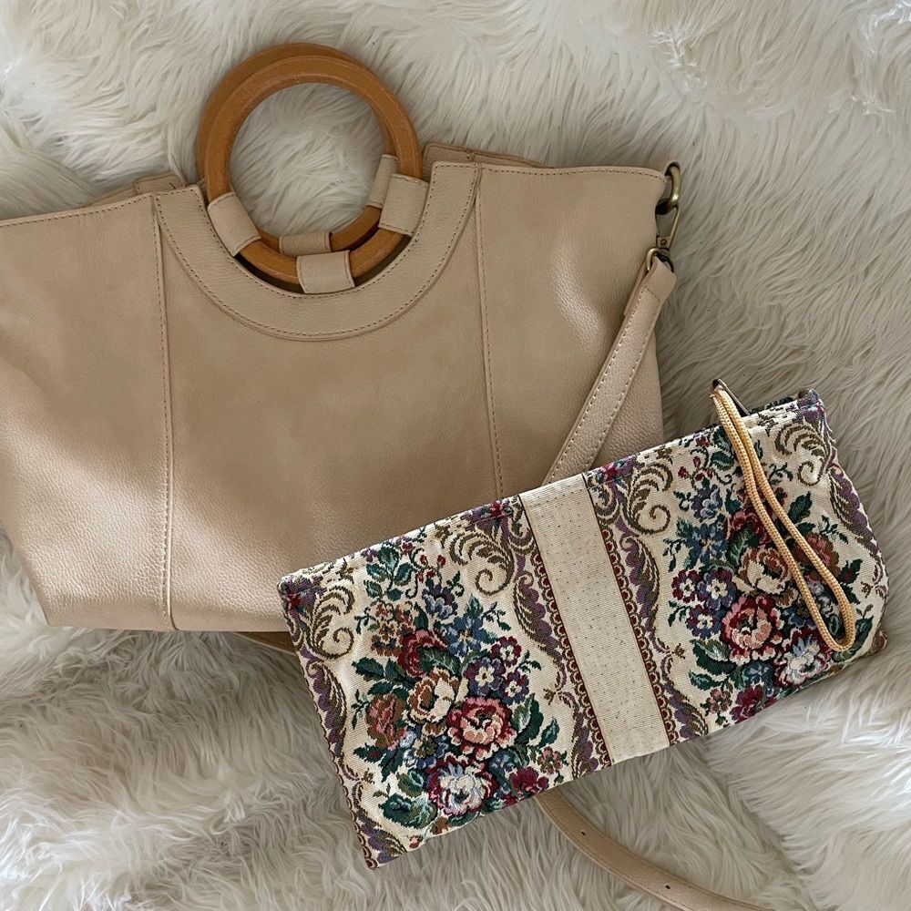 RARE Anthropologie cream tote bag